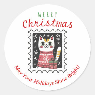 Adesivo Gatinho Fofo Natal Divertido Gato Feliz Natal 