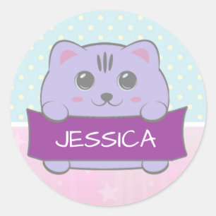 Adesivo Gatinho Fofo Personalizado com Bolinhas