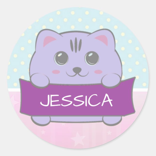 Adesivo Gatinho Fofo Personalizado com Bolinhas (Frente)