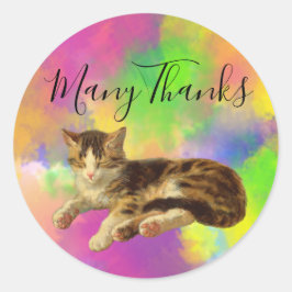 Adesivo Gatinho Fofo Retro Muito Obrigado Abstrato Arco-ír