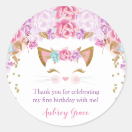 Adesivo Gatinho gatinho, chato floral rosa púrpura