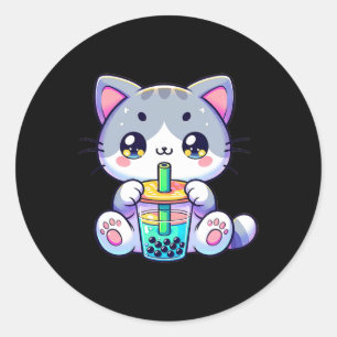 Adesivo Gatinho Gato de Chá Gato de Kawaii Bonito Animação