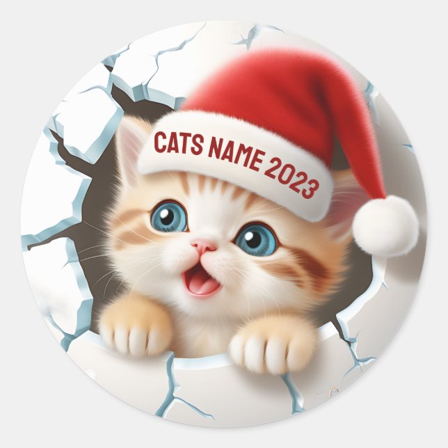 Adesivo Gatinho giro em 3D no Papai noel do Natal (Frente)