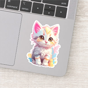 Adesivo Gatinho Kawaii, Amarelo-rosa-bonito