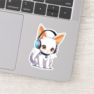 Adesivo Gatinho Kawaii com Fones de Ouvido Elegantes
