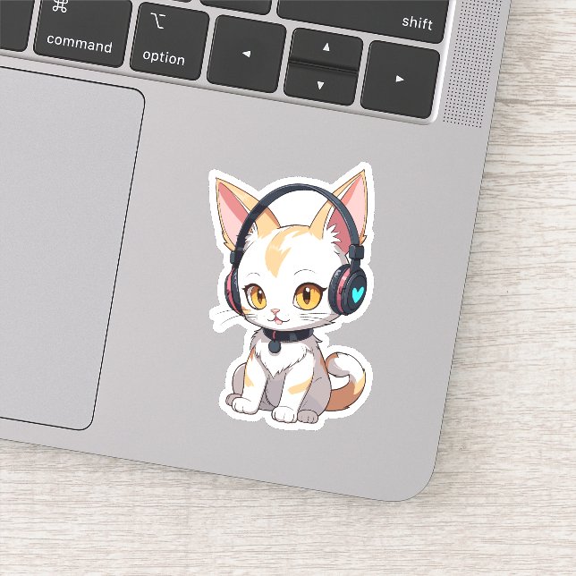 Adesivo Gatinho Kawaii em Fones de ouvido Rocking (Detalhe)