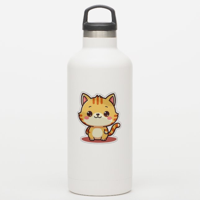 Adesivo Gatinho Kawaii Laranja Tabby – Pose Sonolento (Garrafa d'água)