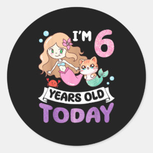 Adesivo Gatinho Kawaii sereia eu tenho 6 anos 6º aniversár