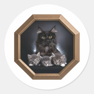 Adesivo Gatinho Mãe Preto E Seus Três Gatinhos