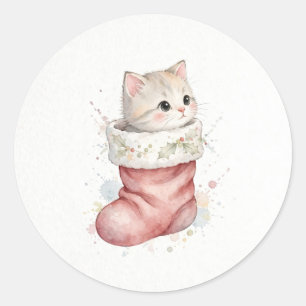 Adesivo Gatinho na Meia de Natal Clássico