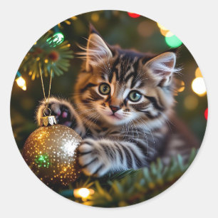 Adesivo Gatinho no Natal na Árvore  