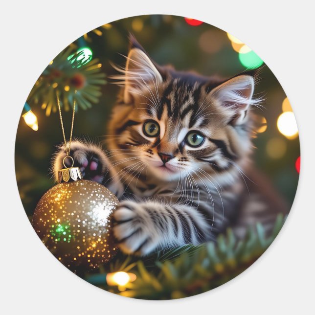 Adesivo Gatinho no Natal na Árvore   (Frente)