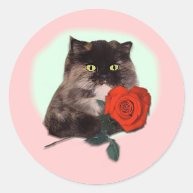 Adesivo Gatinho persa com presentes e Roupa de Rosa (Frente)