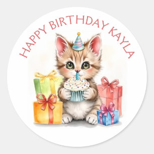 Adesivo Gatinho Personalizado Bonito no Chapéu de Aniversá