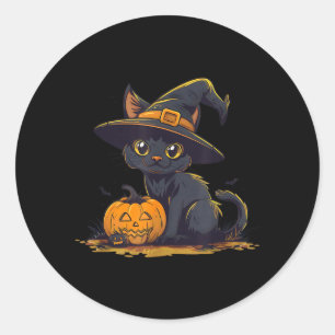Adesivo Gatinho Preto do Dia das Bruxas Chapéu de Bruxa Ab