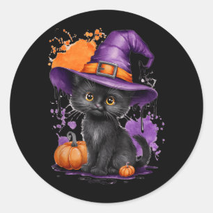 Adesivo Gatinho Preto do Dia das Bruxas Chapéu de Bruxa Ab