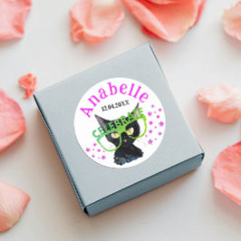 Adesivo Gatinho Preto Fofo Feminino Aquarela Brilho Rosa V