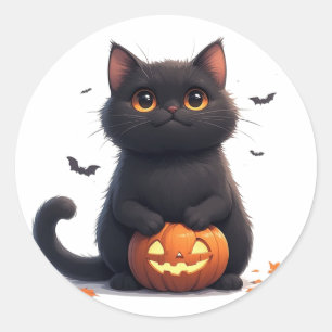 Adesivo Gatinho Preto Fofo Tema Mágico de Halloween 🎃
