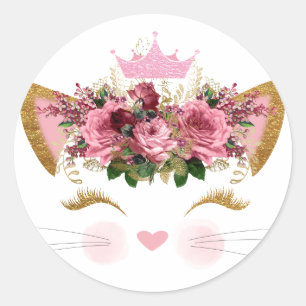 Adesivo Gatinho Rosa bonito Coroa Cor-de-Rosa Rosa