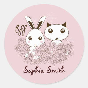 Adesivo Gatinho Rosa e Nome de Crianças Amigos do Coelho