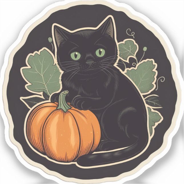 Adesivo Gatinho Vintage Halloween (Frente)