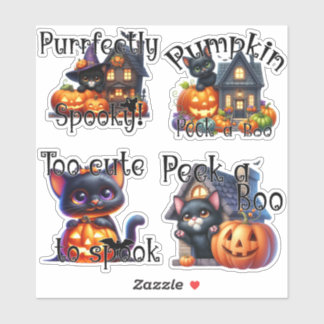 Adesivo Gatinhos bonitos de Halloween com palitos de abóbo