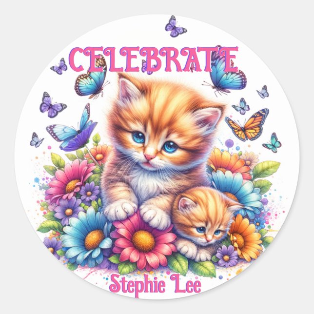 Adesivo Gatinhos, Borboletas e Flores (Frente)