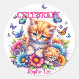 Adesivo Gatinhos, Borboletas e Flores