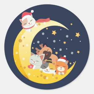 Adesivo Gatinhos de Natal Gatos Espaço da Lua Estrelas de