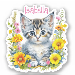 Adesivo Gatinhos e Flores de Cinza Personalizados