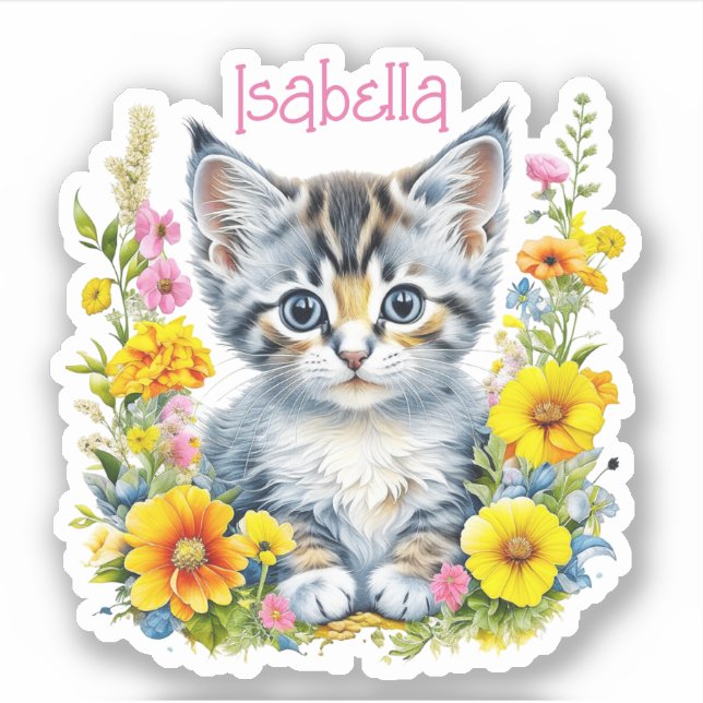 Adesivo Gatinhos e Flores de Cinza Personalizados (Frente)