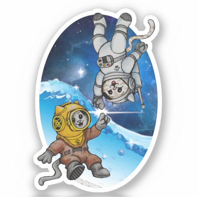 Adesivo Gatinhos no mar e no espaço - PACOTE de benefícios (Frente)