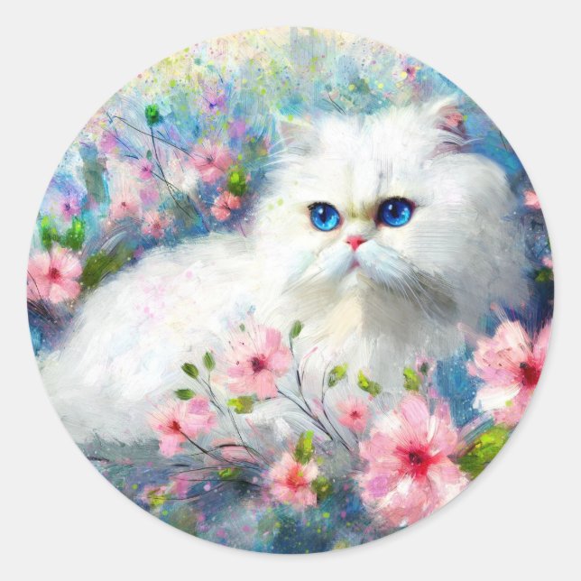 Adesivo Gatinhos Persa Brancos Olhos Azuis de Gatinho Azul (Frente)