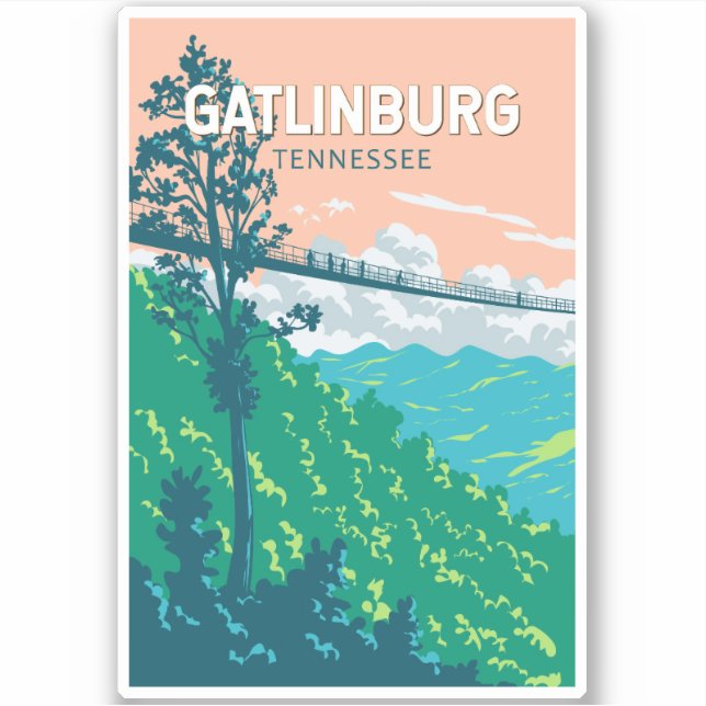 Adesivo Gatlinburg Tennessee Illustração Viagem Art (Frente)