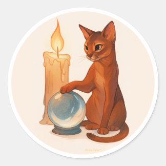 Adesivo Gato abissínio com bola de cristal prateada