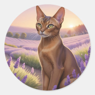 Adesivo Gato Abissino em Campo de Lavanda