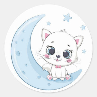 Adesivo Gato Adorável acima da Tge Moon