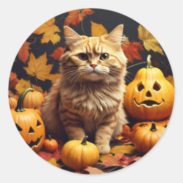 Adesivo Gato Adorável com Pumpkins Sticker