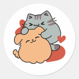 Adesivo Gato Adorável e Cachorro Abraço - Meow & Woof Desi