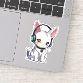 Adesivo Gato Adorável e Elegante com Fones de Ouvido