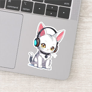 Adesivo Gato Adorável e Elegante com Fones de Ouvido