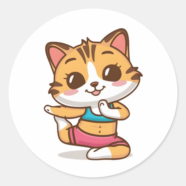 Adesivo Gato Adorável Fazendo Yoga Sticker - Yoga Felino B (Frente)
