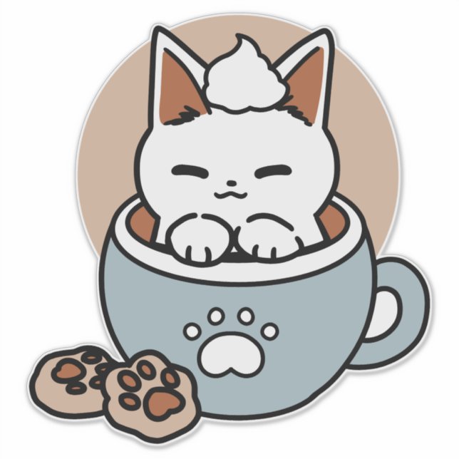Adesivo Gato Adorável no Design de Férias de Mug - Gato e  (Frente)