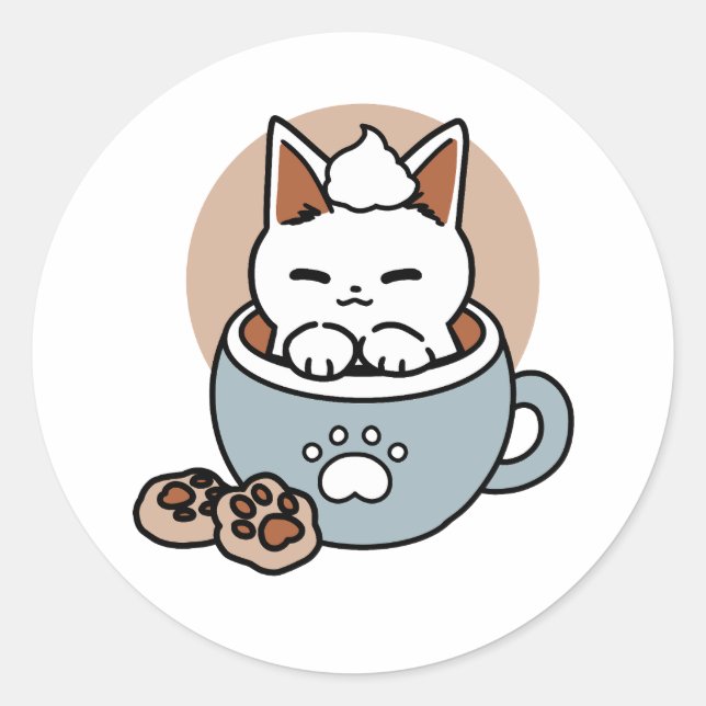 Adesivo Gato Adorável no Design de Férias de Mug - Gato e  (Frente)