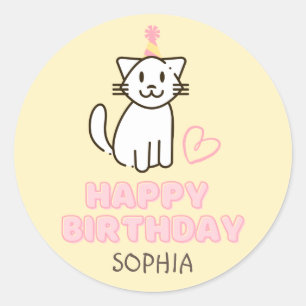 Adesivo Gato Adorável num Chapéu de Aniversário