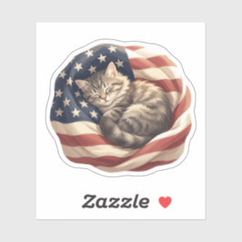 Adesivo Gato Adormecido Pacífico Envolto na Bandeira Ameri