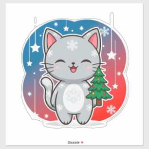 Adesivo Gato Alegre de Natal Tema de Férias de Inverno