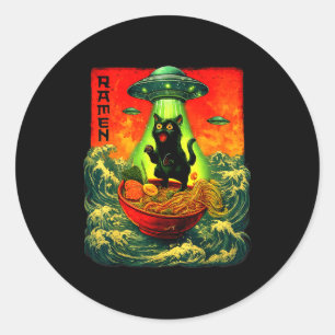 Adesivo Gato Alien Ramen Ufo Japonês Arte Retro Presentes