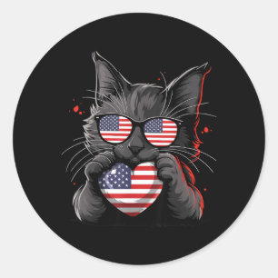 Adesivo Gato Americano Bandeira EUA Vermelho Branco Azul P