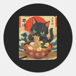 Adesivo Gato Anime Comendo Ramen Arte Japonês Gráfico Gato